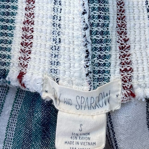 SKY AND SPARROW Smock Waist Stripe Linen Womens Pants Small boho beachy coastal - Picture 4 of 7